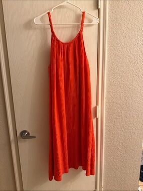 Kona Sol Orange Tangerine
Oversized Cotton Gauze Cover
Up Midi Dress Beach S/M